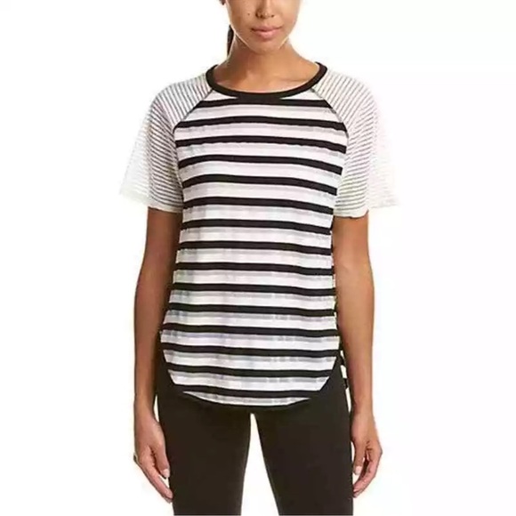 DEREK LAM | 10C Athleta Mesh Striped Raglan Tee Black White Short Sleeve Small - Picture 1 of 8